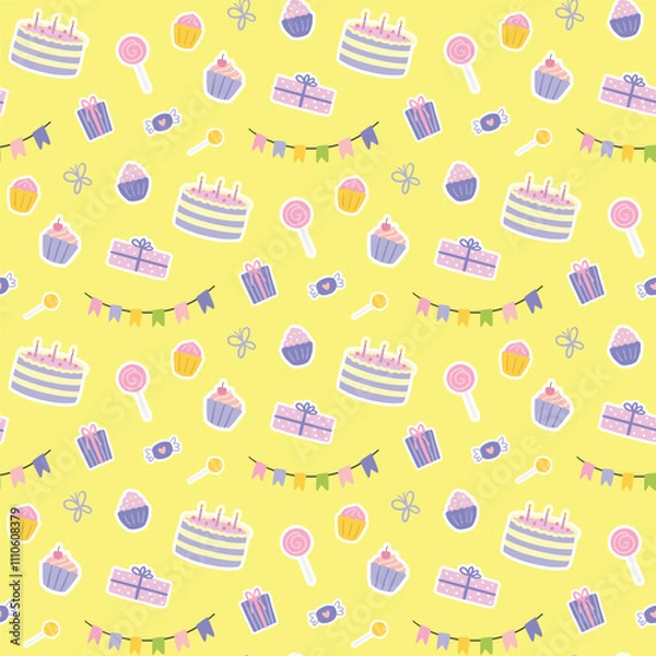 Fototapeta Happy birthday seamless pattern with birthday cake