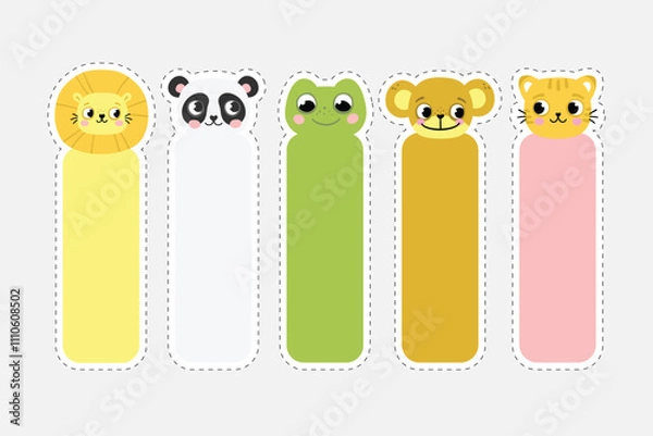 Fototapeta Cartoon kawaii bookmarks with animals