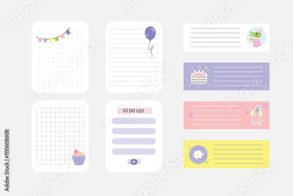 Fototapeta Cute paper notes hand drawn collection for daily planner