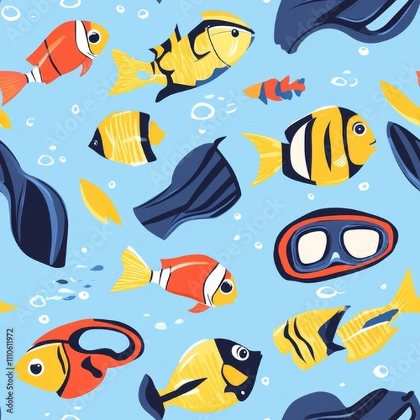 Fototapeta Colorful Underwater Fish Pattern seamless, pattern, background, texture