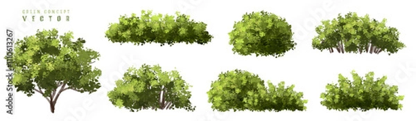 Fototapeta  Vector watercolor green  tree or forest side view isolated on white background for landscape and architecture drawing,elements for environment or and garden,Shrub for section