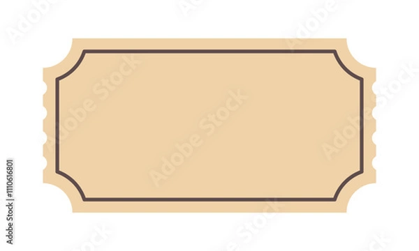 Fototapeta Empty, blank vintage ticket. Beige vector ticket illustration. Theater, festival, circus, concert, event, movie, party, raffle ticket design template. No text coupon. Old school, retro ticket.