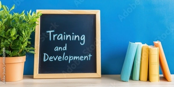 Fototapeta A blackboard with the words training and development written on it