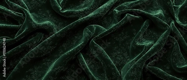 Fototapeta Dark green velvet fabric with intricate pattern and textured weave, refined aesthetics, sophisticated pattern, high-end fashion, velvet fabric