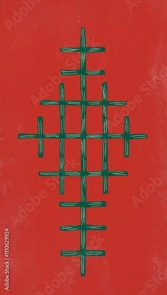Fototapeta Green Cross pattern hand drawn design on Red background illustration