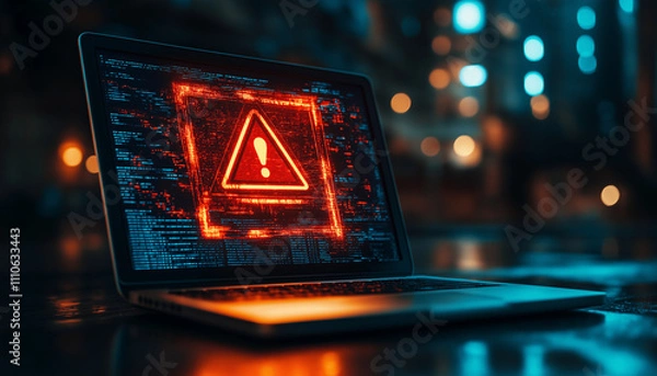 Obraz Laptop screen shows a warning sign