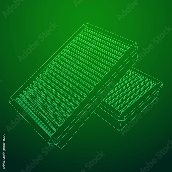 Fototapeta Car engine air filter. Auto spare part. Car care service maintenance. Wireframe low poly mesh vector illustration.