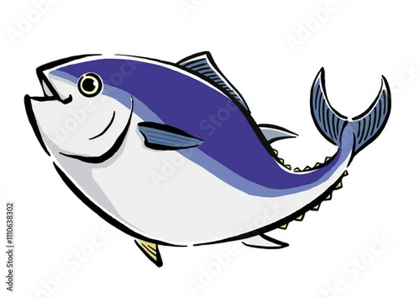 Obraz 泳ぐマグロの手書きイラスト　跳ねる本マグロ