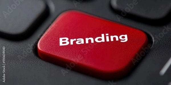 Fototapeta marketing and advertising design cpncept, A red keyboard button with the word Branding written on it, against a black background