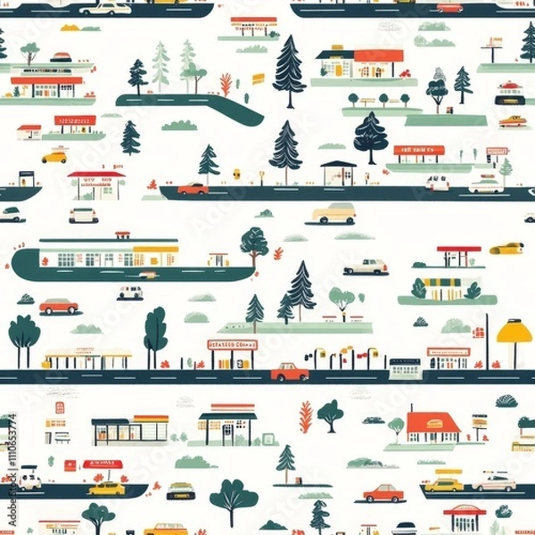 Fototapeta Charming Roadside Gas Station Seamless Pattern seamless, pattern, background, texture