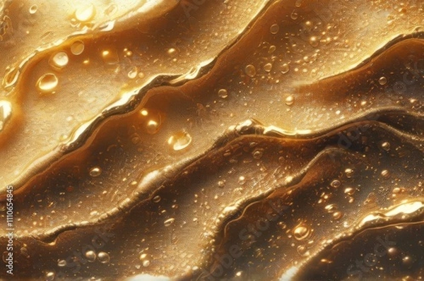 Fototapeta Abstract Gold Liquid Waves with Bubbles