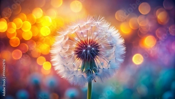 Fototapeta Close-up of a Fluffy Dandelion Flower with a Blurred Background, Showcasing the Delicate Beauty of Taraxacum Erythrospermum in Nature’s Soft Light