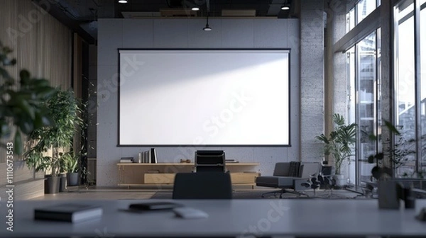 Fototapeta Minimalist digital workspace laptop and whiteboard backdrop for enhanced home office productivity