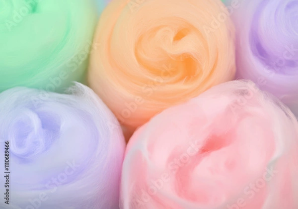 Fototapeta Soft pastel cotton candy-inspired textures in hues of pink, blue, and purple form a vibrant, fluffy background. Great for whimsical designs, summer decorations, and light-hearted projects.