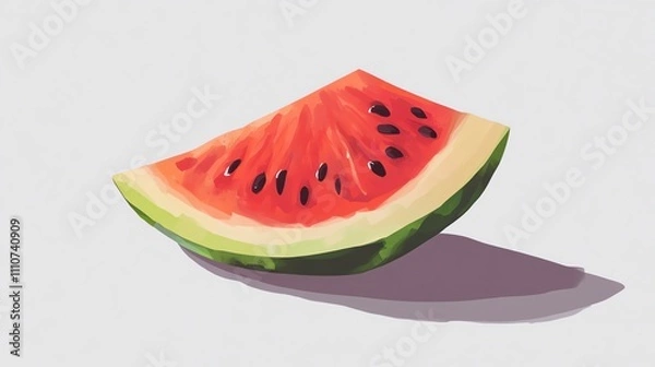 Fototapeta Here's a description inspired by stock image best-sellers:  A vibrant slice of watermelon, juicy red flesh speckled with black seeds, rests on a light