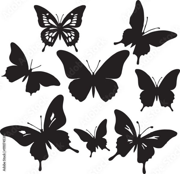 Fototapeta Set of butterfly silhouette illustration on a white background vector.