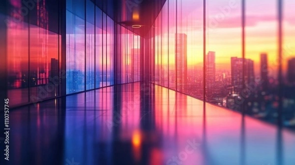 Fototapeta Cityscape Views From a Modern Office Building With a Glass Wall