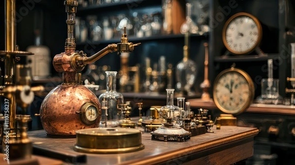 Fototapeta A close-up of historical laboratory equipment, showcasing its design and craftsmanship