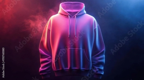 Fototapeta Hoodie Mockup with Neon Lights and Smoke, Modern Design for Fashion Branding, Minimalist Style