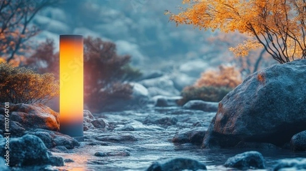 Fototapeta Glowing Pillar in a Rocky Stream Bed with Autumn Foliage