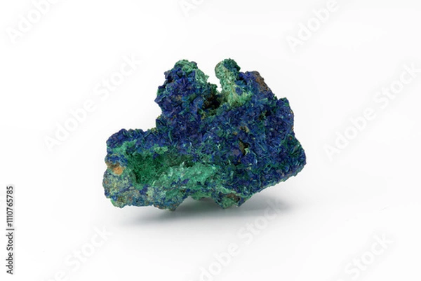 Fototapeta Vibrant Malachite and Azurite Mineral Specimen on a White Background