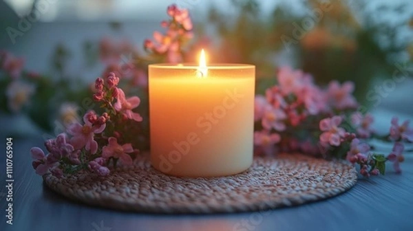 Fototapeta Candlelight with Flowers - A Relaxing and Tranquil Setting