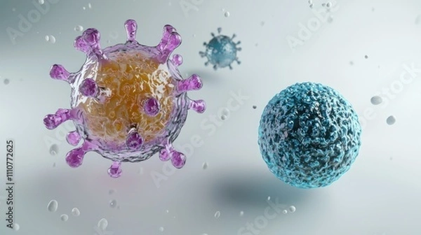 Obraz A scientific diagram illustrating the structure of a cancer cell compared to a healthy cell for educational purposes