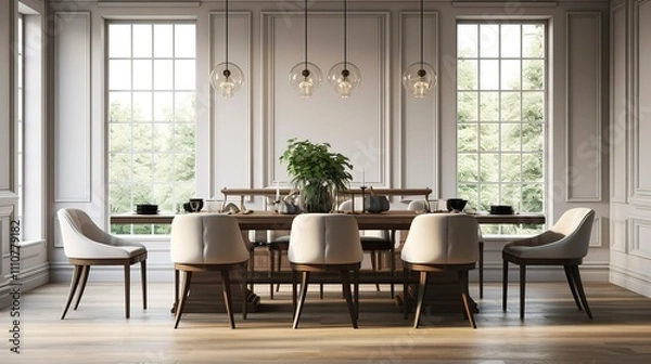 Fototapeta A photo of an elegant dining room with a chic dining