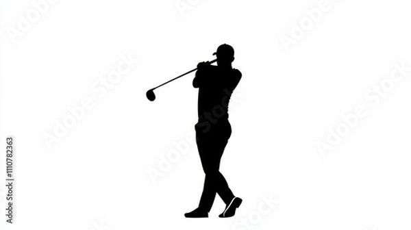 Fototapeta Silhouette of a Golfer in Action Swinging a Driver Club Against a Clean White Background
