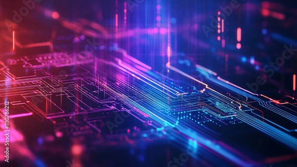 Fototapeta futuristic vortex and stained neon blue color cube technology background, Futuristic abstract technology, Modern tech background featuring digital circuits and modern glowing neon light effect.