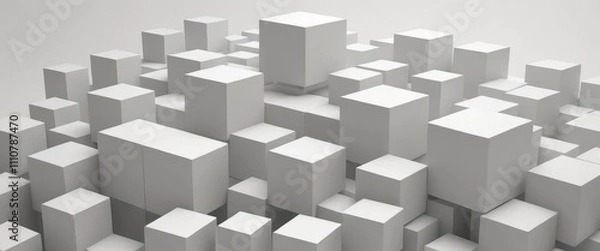 Fototapeta Geometric 3D cube pattern with square tiles, perfect for modern design backgrounds,Dynamic Abstract 3D White Geometric Cubes Popping Out from White Wall – Minimalist Modern Digital Art for Architectur