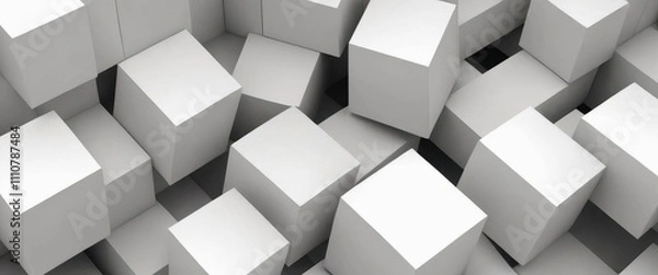 Fototapeta Geometric 3D cube pattern with square tiles, perfect for modern design backgrounds,Dynamic Abstract 3D White Geometric Cubes Popping Out from White Wall – Minimalist Modern Digital Art for Architectur