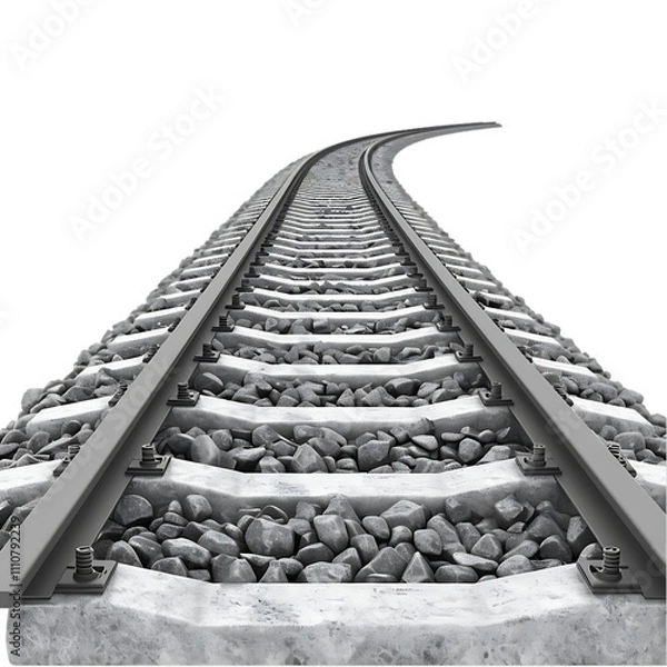 Fototapeta New Curving Railway Tracks with Concrete Sleepers and Gravel Base - Transparent PNG
