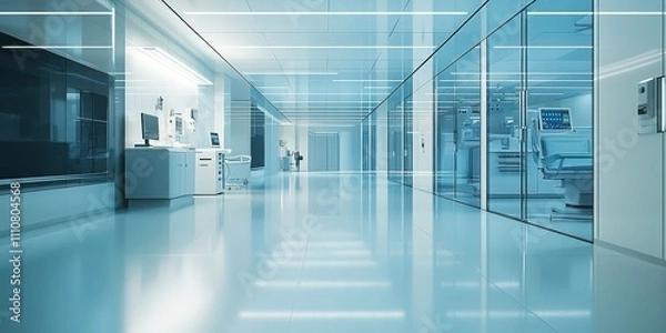 Fototapeta High-tech hospital interior with advanced machinery and sterile, minimalistic design