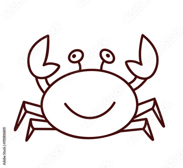 Fototapeta Vector icon crab in outline style, illustration of cartoon crab for children, isolated line art on white background