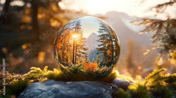 Fototapeta A Captivating Fantasy Landscape of Majestic Mountains and Enchanting Forests Inspired by Literature Under a Stunning Sunset