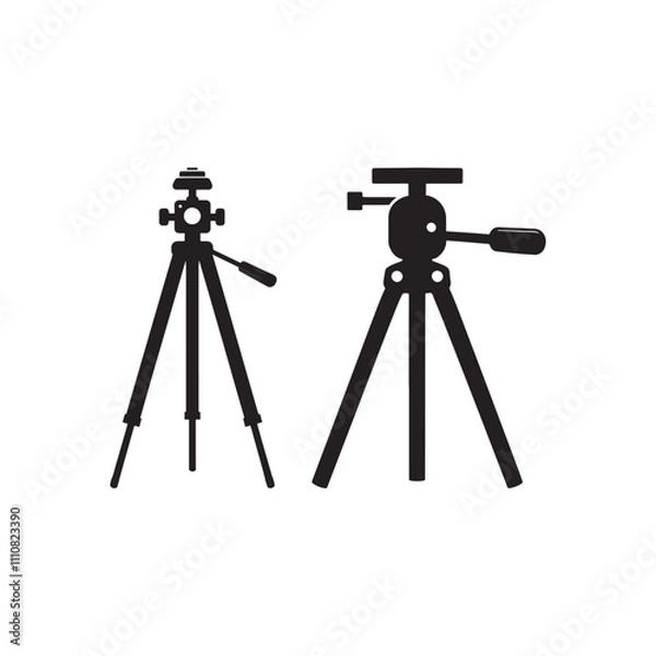 Fototapeta camera tripod stand icon silhouette vector flat design