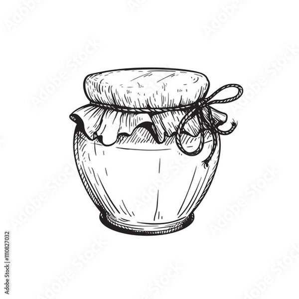 Fototapeta Glass jar with jam or honey. Sketch hand drawn drawing. Best for packaging and home made conservation designs. Vector illustration in vintage style.
