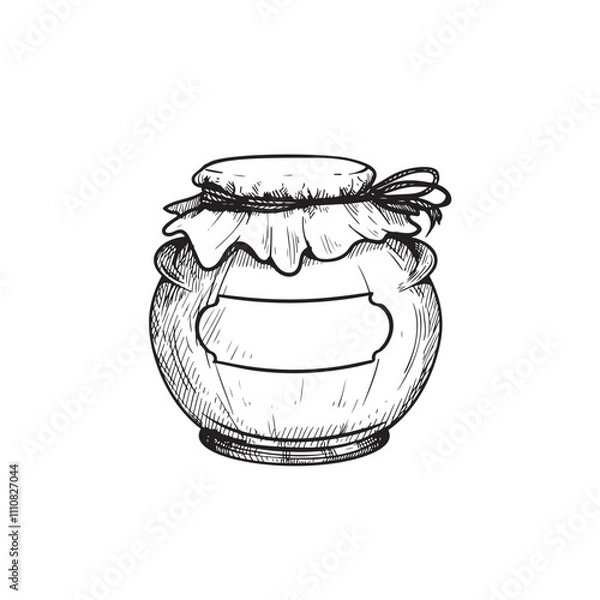 Fototapeta Glass jar with jam or honey. Sketch hand drawn drawing. Best for packaging and home made conservation designs. Vector illustration in vintage style.