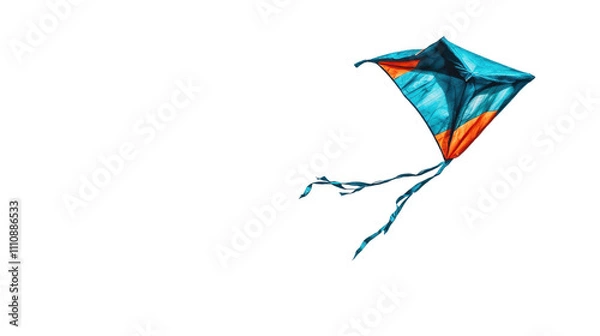 Obraz Colorful kite soaring in a clear blue sky. transparent background