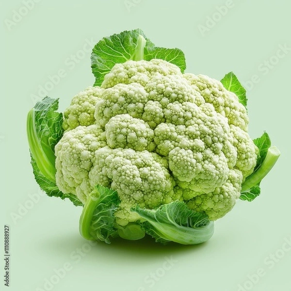 Fototapeta Fresh and Vibrant Cauliflower on Light Green Background Perfect for Culinary Inspiration and Healthy Eating