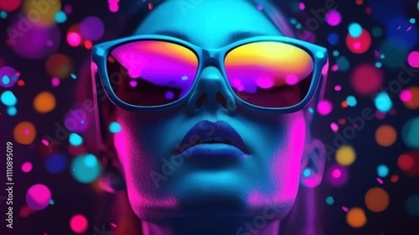 Fototapeta Futuristic portrait of a woman in vibrant sunglasses