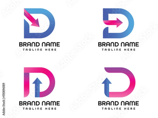 Fototapeta D logo for a brand name is shown with a blue arrow pointing to the right.