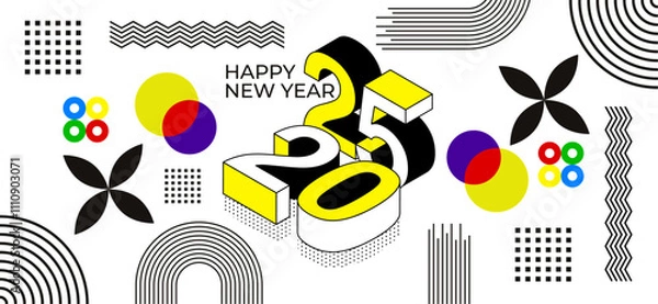 Fototapeta Happy new year Greetings design with modern text on light background. Creative concept for banner, poster or any Background.