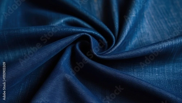 Fototapeta Close-up of elegant blue denim fabric with a twisted fold in the center, showing detailed texture and stitching, perfect for fashion or textile design backgrounds