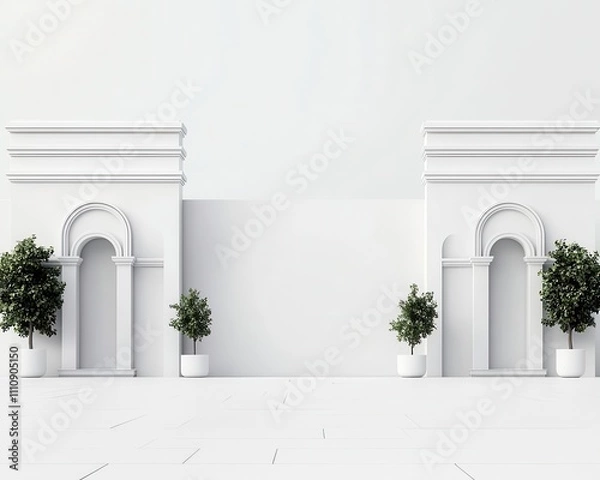 Obraz White public square, surrounded by modern structures, 3D illustration