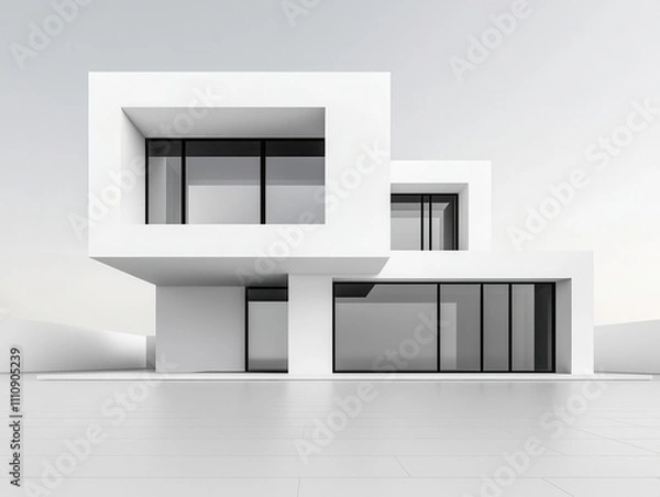 Fototapeta White industrial building, clean and functional aesthetics, 3D illustration
