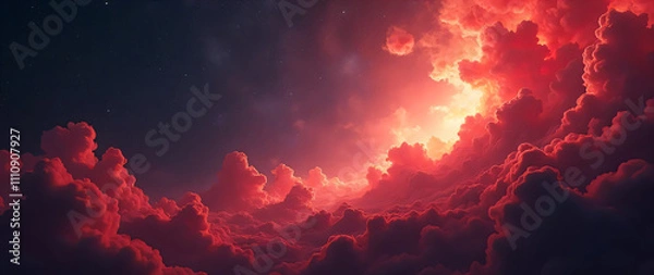 Obraz abstract red universe nebula clouds in space, with starry night cosmos galactic sky. wallpaper background
