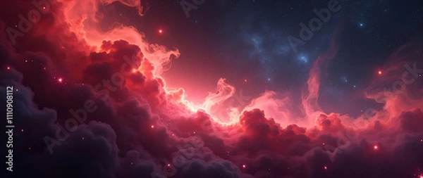Obraz abstract red universe nebula clouds in space, with starry night cosmos galactic sky. wallpaper background