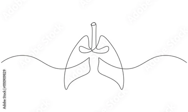 Fototapeta Lungs one continuous line Icon isolated on white background minimalist design